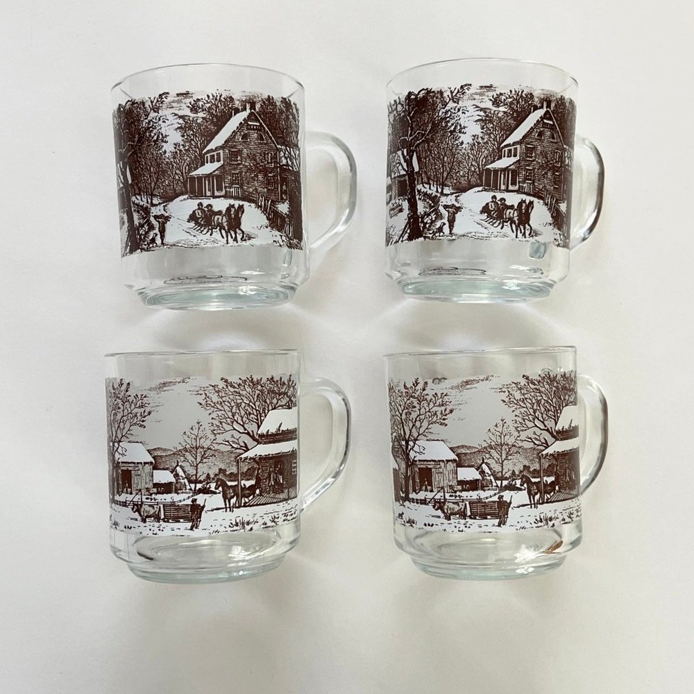 Vintage Currier & Ives glass mugs